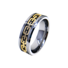 Fashion Gold Chain Inlay Polished Resin Mens Tungsten Carbide Ring